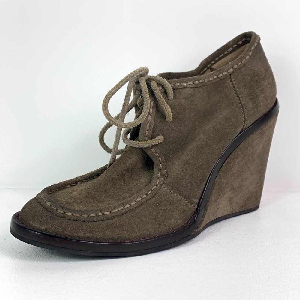 Frye Caroline Suede Wedge Lace-up Oxford Ankle Bootie, Taupe, 5.5
